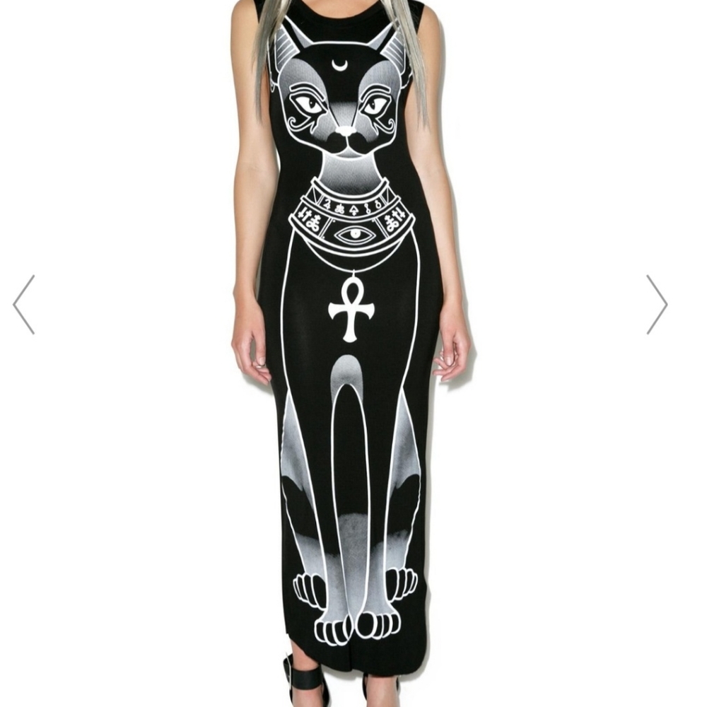 Killstar Black & White Cat Maxi Dress - Picture 4 of 7
